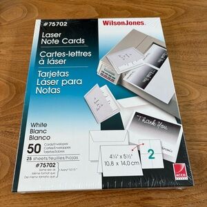 NIP WilsonJones Laser Note Cards White 50 cards/envelopes-25 sheets